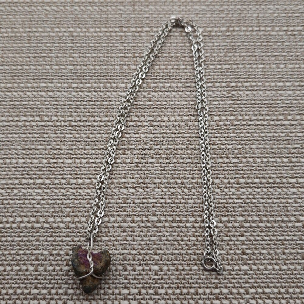 18 Inch Sterling Silver Rustic Handmade Raw Ruby Stone Necklace A1977